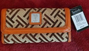 NWT Tignanello Signature Flap Check Clutch/Wallet - Tan/Brown/Orange